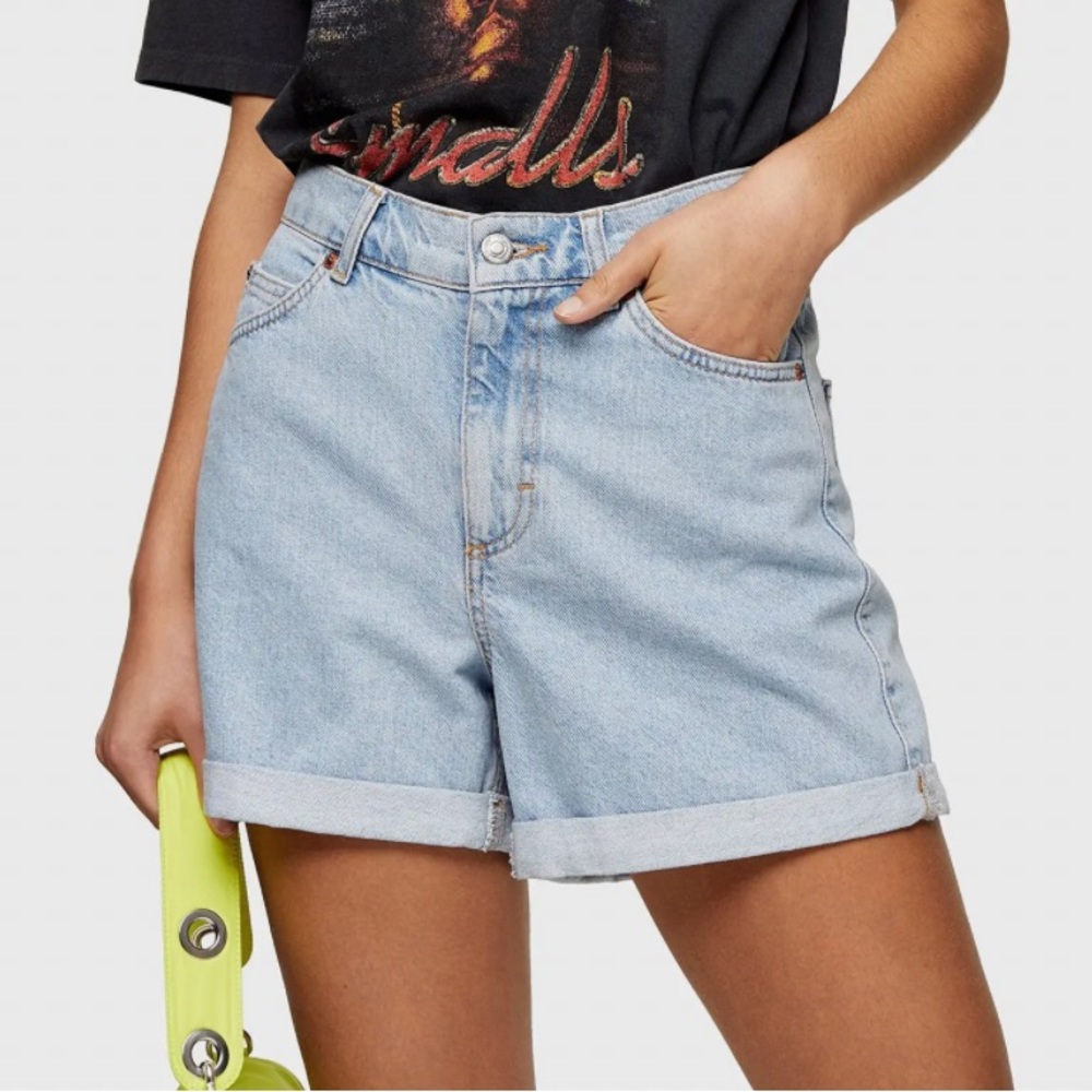 Topshop Roll Hem Mom Denim Shorts
